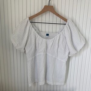 White Puff-Sleeve Square Neck Women’s Top